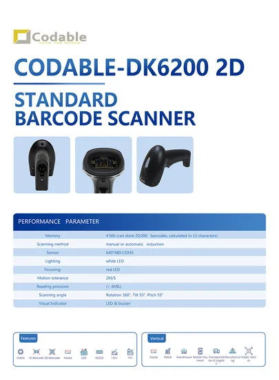 Codable Dk6200 Handheld Barcode Reader 2D Qr Wired/Wireless Gun Replacement of Honeywell 1450g 1470g Oh4502 Oh4503 1452g Qd2430 Qd2437