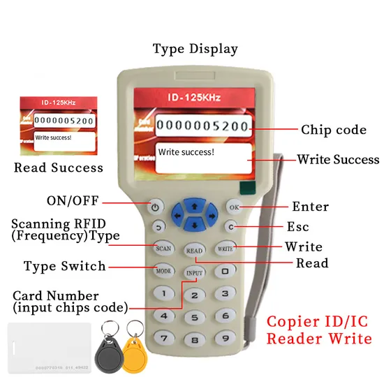 RFID Duplicator Device 10 Frequency Handheld Reader for ID IC Cards Keyfobs 